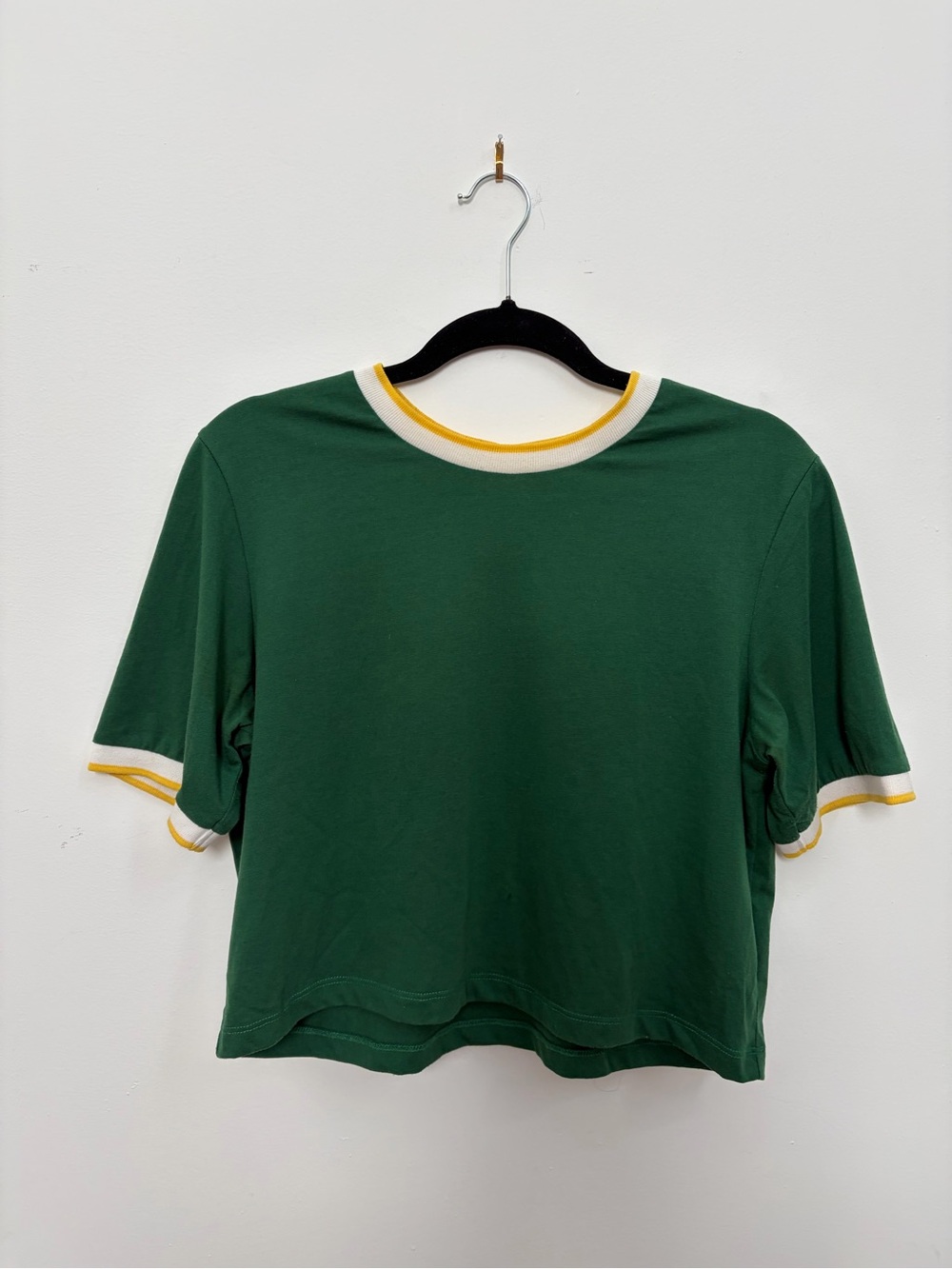 Green Ringer Crop Tee with Yellow & White Trim
